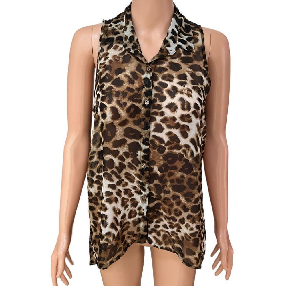Ambiance Leopard High Low Button Blouse size M